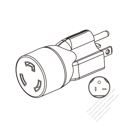 Adapter Plug, NEMA 6-20P to L6-20R,Twist Locking, 2 P, 3 Wire Grounding, 3 to 3-Pin 20A 250V