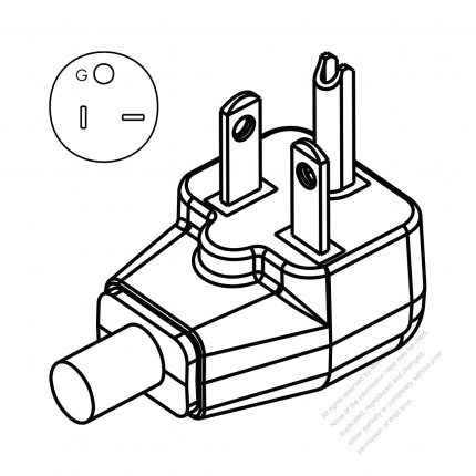 USA/Canada NEMA 6-20P Straight AC Plug, 2 P/ 3 Wire, Grounding 20A 250V