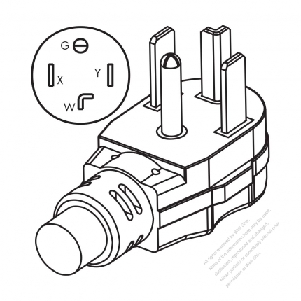 USA/Canada NEMA 14-30P 30AMP, 3 P/ 4 Wire Grounding, Elbow AC Plug, 125V/250V