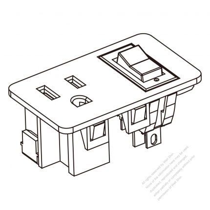 USA/Canada NEMA 5-15R Switch/Outlet, 2 P 3 Wire Grounding 15A 125V