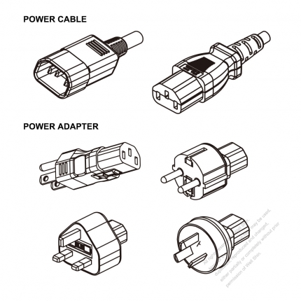 PC Adapter Power Cord Set, US/Europe/UK /Australia + C13 adapter, Power Cord Set Sheet E plug + C13 connector, 1M , 3-Pin 10A/13A 125V