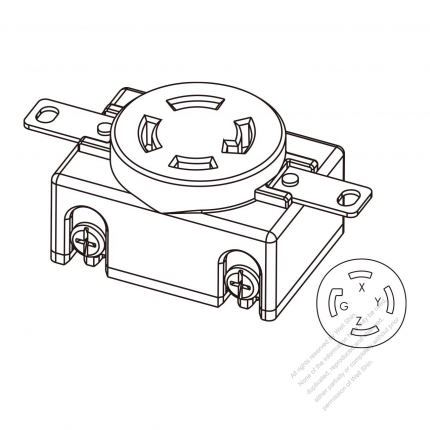 USA/Canada Locking Single Flush Receptacle NEMA L15-30R, 3 P 4 Wire Grounding 30A 3Ø 250V