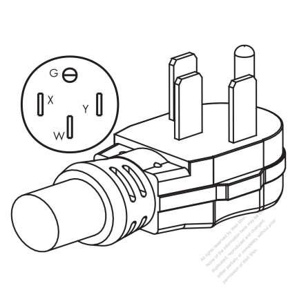 USA/Canada NEMA 14-50P 50AMP, 3 P/ 4 Wire Grounding, Elbow AC Plug, 125V/250V