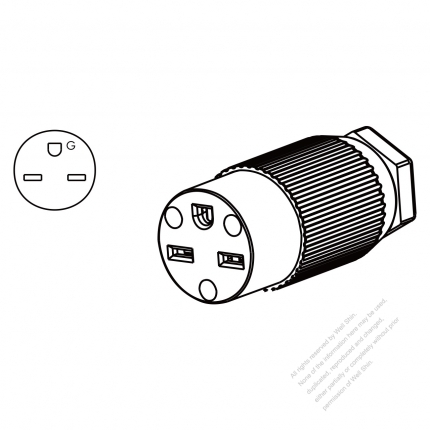 USA/Canada Connector 	(NEMA 6-15R) 3-Pin Straight, 2 P, 3 Wire Grounding, 15A 250V