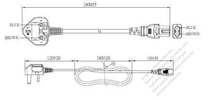 UK 2-Pin Plug to IEC 320 C7 Power Cord Set (PVC) 1.8M (1800mm) Black  (H03VVH2-F 2X0.75MM )