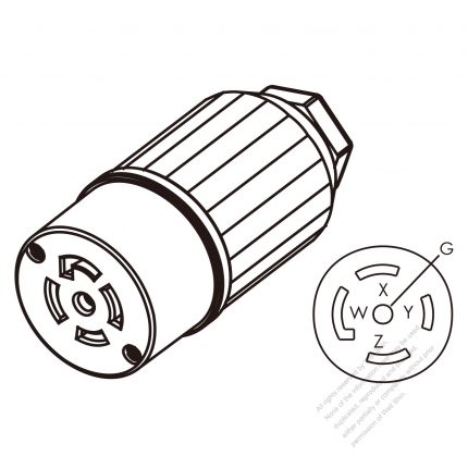 USA/Canada Twist-Lock Connector 	(NEMA L21-30R)  5-Pin Straight, 4 P, 5 Wire Grounding, 30A, 3 Phase Y 120/208V