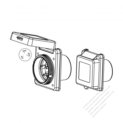 USA/Canada Marine Grade Twist Locking Inlet NEMA L6-30P Standard Power Inlet, Watertight Cap, 30A 250V