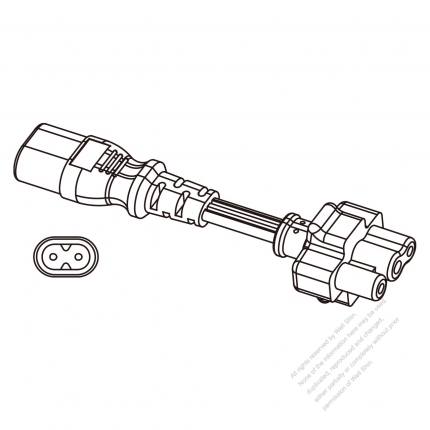 Notebook Adapter Plug, IEC 320 Sheet C to Dell notebook, 2 to 3-Pin 2.5A