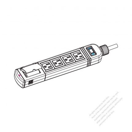 USA/ Canada Type Power Strip NEMA 5-15R outlet x 4, USB x 1 & Battery Charger 3-Pin 15A 125V