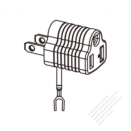 Adapter, US NEMA 1-15P Plug to 5-15R Connector, ultrasonic type, ground wire with terminal 2 to 3 -Pin 10A/125V (No voltage conversion function)