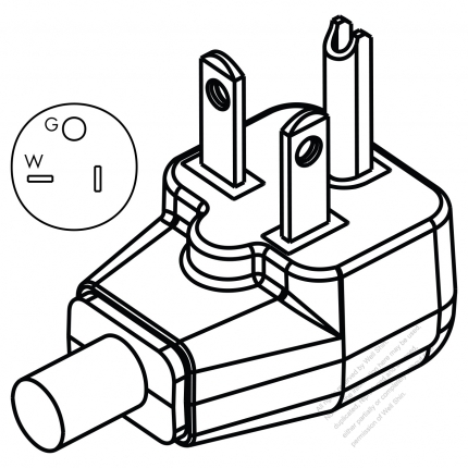 USA/Canada NEMA 5-20P Elbow AC Plug, 2 P/ 3 Wire Grounding 20A 125V