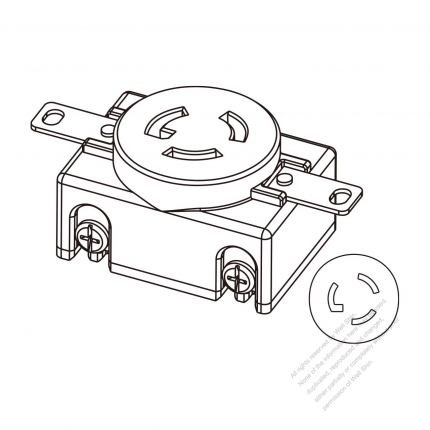 USA/Canada Locking Single Flush Receptacle NEMA L5-15R, 2 P 3 Wire Grounding 15A 125V