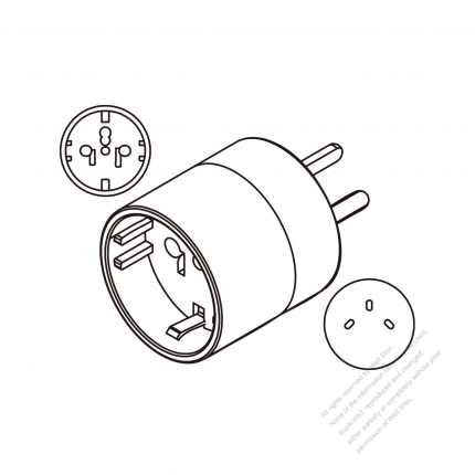 Male end-Israel Inlet 3 Pins to Multilateral Outlet Plug Adapter