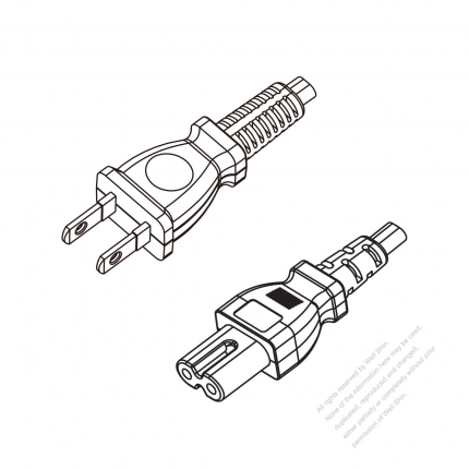 Japan 2-Pin Plug to IEC 320 C7 Power Cord Set (PVC) 1.8M (1800mm) Black  (VFF 2X0.75MM )