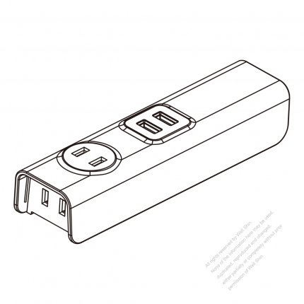 China Adapter, 2x2Pin AC outlet. 2 port USB, 2500W