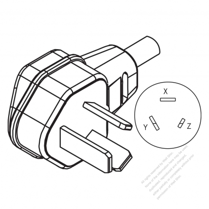 USA/Canada NEMA 11-30P, 3 P/ 3 Wire Non-Grounding, Elbow AC Plug, 30A 3Ø 250V