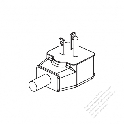 USA/Canada NEMA 5-20P Elbow AC Plug, 2 P/ 3 Wire Grounding 20A 125V