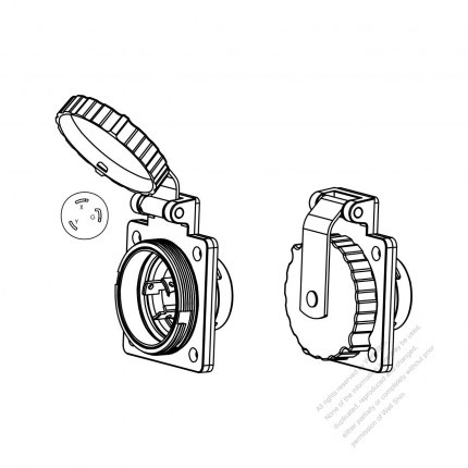 USA/Canada Marine Grade Twist Locking Inlet NEMA L6-30P 316 Stainless Steel, Watertight Cap, 30A 250V