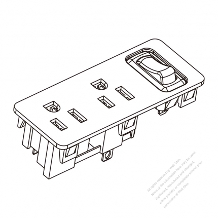 USA/Canada NEMA 5-15R Switch/Outlet x 2, 2 P 3 Wire Grounding 15A 125V