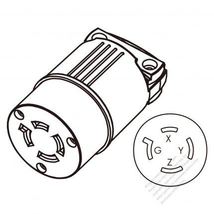 USA/Canada Twist-Lock Connector 	(NEMA L14-20R)  4-Pin Straight, 3 P, 4 Wire Grounding, 20A, 3 Phase 250V