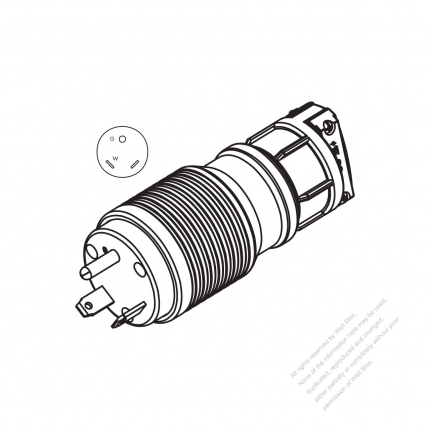 USA/Canada RV Plug (NEMA TT-30P)  3-Pin Straight, 2 P 3 Wire Grounding 30A 120V