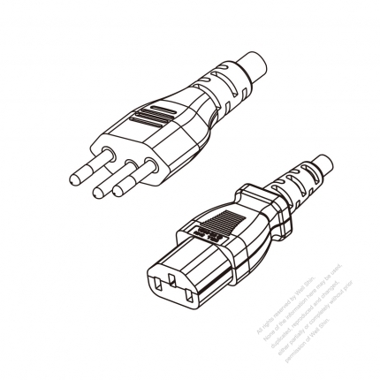 Brazil 3-Pin Plug to IEC 320 C13 Power Cord Set (PVC) 1.8M (1800mm) Black  (H05VV-F 3G 0.75MM2 )