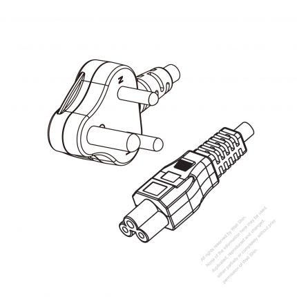 South Africa 3-Pin Angle Type Plug to IEC 320 C5 Power Cord Set (PVC) 1.8M (1800mm) Black  (H03VV-F 3G 0.75MM2 )