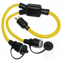 USA 3Pin Locking Y Adapter Cord 1 to 2, L5-30P Plug to NEMA 5-15R Receptacle x 2, Yellow 3 FT (0.9M)