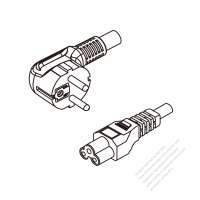 Europe 3-Pin Angle Plug To IEC 320 C5 AC Power Cord Set Molding (PVC) 0.5M (500mm) Black ( H03VV-F 3G 0.75mm2 )