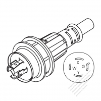 USA/Canada Marine shore AC Plug, NEMA L14-20P Twist Locking, 3 P/ 4 Wire Grounding 20A, 3Ø 250V