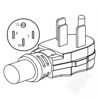 USA/Canada RV AC Plug, NEMA 14-50P, 3 P/ 4 Wire Grounding, Elbow 50 A 125V/250V