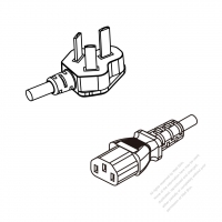 China 3-Pin Plug To IEC 320 C13 AC Power Cord Set Molding (PVC) 1 M (1000mm) Black (60227 IEC 53 3*0.75mmSQ )