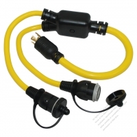 USA 4Pin Locking Y Adapter Cord 1 to 2, RV L14-30P Plug to Locking L5-30R or 5-15R x 2, Yellow 3 FT (0.9M)