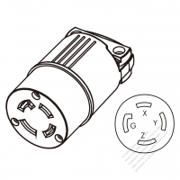 USA/Canada Twist-Lock Connector 	(NEMA L15-30R)  4-Pin Straight, 3 P, 4 Wire Grounding, 30A, 3 Phase 250V