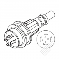 USA/Canada Marine shore AC Plug, NEMA L15-20P Twist Locking, 3 P/ 4 Wire Grounding 20A, 3Ø 250V