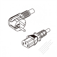 Europe 3-Pin Angle Plug To IEC 320 C13 AC Power Cord Set Molding (PVC) 0.5M (500mm) Black ( H05VV-F 3G 0.75mm2 )