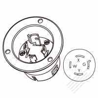 USA/Canada Locking Flanged Inlet NEMA L14-20P, 3 P 4 Wire Grounding 20A 125V/250V