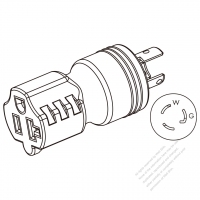 Adapter Plug, NEMA L5-15P Twist Locking to NEMA 5-20R, 2 P, 3 Wire Grounding, 3 to 3-Pin 15A to 15A/20A 125V