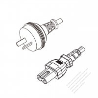 Australia 2-Pin Plug to IEC 320 C7 Power cord set (HF - Halogen free) 1.8M (1800mm) Black (H03Z1Z1H2-F 2X0.75MM )