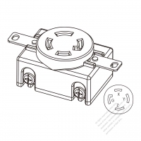 USA/Canada Locking Single Flush Receptacle NEMA L15-30R, 3 P 4 Wire Grounding 30A 3Ø 250V