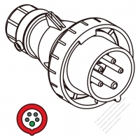 IEC 309 Plug 5-Pin 4P 5W, IP 67 Watertight plug 16A 200V/346~240V/415V