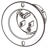 USA/Canada NEMA 5-15P Flanged Inlet, 2 P 3 Wire Grounding 15A 125V