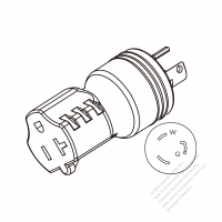 Adapter Plug, NEMA L5-20P Twist Locking to NEMA 5-20R, 2 P, 3 Wire Grounding, 3 to 3-Pin 20A to 15A/20A 125V