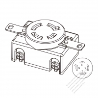 USA/Canada Locking Single Flush Receptacle NEMA L15-20R, 3 P 4 Wire Grounding 20A 3Ø 250V