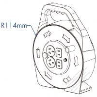 Quad-Plug Tap Cord Reel, China 2-Pin +3-Pin Outlet 2+2, 10M 1.0mm² 3C Cord, 10A Circuit Breaker, Power indicator, ø 114mm