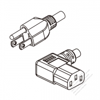 US/Canada 3-Pin NEMA 5-15P Plug To IEC 320 C13 Left Angle AC Power Cord Set Molding (PVC) 1.8M (1800mm) Black (SVT 18/3C/60C )