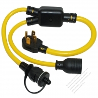 USA 4Pin Locking Y Adapter Cord 1 to 2, RV 14-50P Plug to 5-15R + Locking L5-30R, Yellow 3 FT (0.9M)