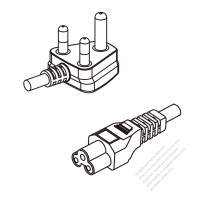 South Africa 3-Pin Angle Plug To IEC 320 C5 AC Power Cord Set Molding (PVC) 1.8M (1800mm) Black ( H03VV-F 3G 0.75mm2 )