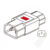 Adapter Plug, IEC 320 Sheet E Inlet to C13 Female Connector (For PC), with Neon Lamp, 3 to 3-Pin