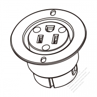 USA/Canada NEMA 5-15R Outlet, 2 P 3 Wire Grounding 15A 125V